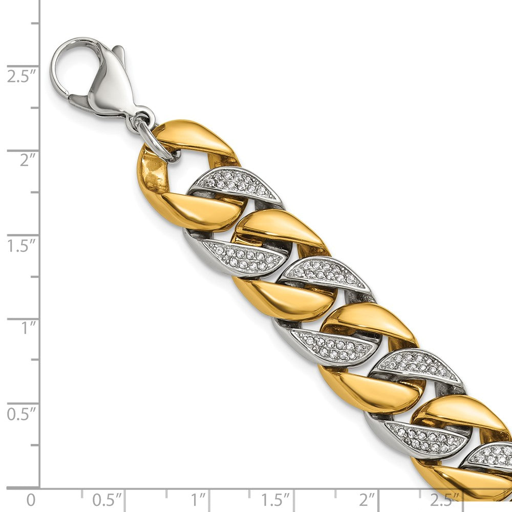 Chisel Stainless Steel Polished Yellow IP-plated with CZ 14mm 9 inch Curb Link Bracelet