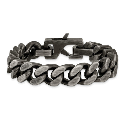 Chisel Stainless Steel Antiqued and Brushed 14mm Curb Link 8.75 inch Bracelet