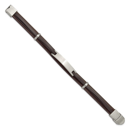 Chisel Stainless Steel Brushed Brown Leather 8.5 inch ID Bracelet