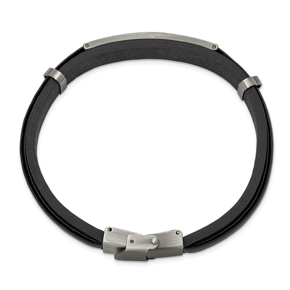Chisel Stainless Steel Antiqued and Brushed Black Leather 8.75 inch ID Bracelet