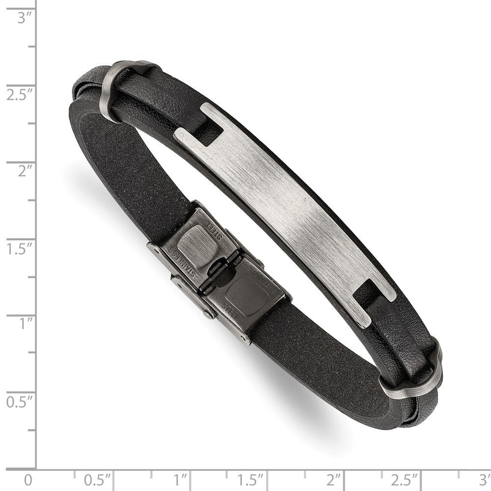 Chisel Stainless Steel Antiqued and Brushed Black Leather 8.75 inch ID Bracelet