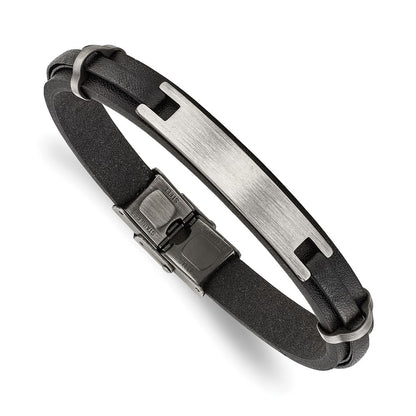 Chisel Stainless Steel Antiqued and Brushed Black Leather 8.75 inch ID Bracelet