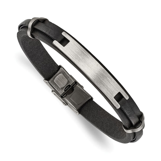 Chisel Stainless Steel Antiqued and Brushed Black Leather 8.75 inch ID Bracelet