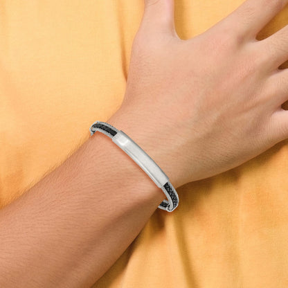 Chisel Stainless Steel Brushed and Polished Wire and Braided Black Leather 6.75 inch Plus a .5 inch Extension ID Bracelet