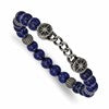 Chisel Stainless Steel Antiqued White Bronze-plated Compass 8.5mm Lapis Beaded 7.5 inch Stretch Bracelet