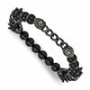 Chisel Stainless Steel Antiqued White Bronze-plated Lions Heads and Crowns 8mm Agate Beaded 7.75 inch Stretch Bracelet