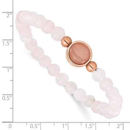 Chisel Stainless Steel Polished Rose IP-plated 6mm Pink Crystal Beaded 7 inch Stretch Bracelet