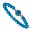 Chisel Stainless Steel Polished 6mm Blue Apatite Beaded 7 inch Stretch Bracelet