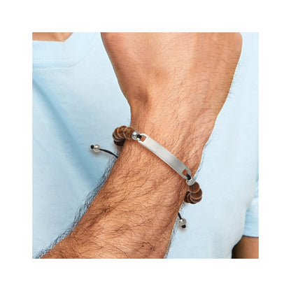 Chisel Stainless Steel Brushed 8mm Tigerwood Beaded Black Nylon 7 inch to 9 inch Adjustable ID Bracelet