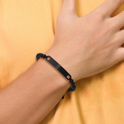 Chisel Stainless Steel Brushed Black IP-plated 6mm Beaded Black Nylon 6.25 inch to 8 inch Adjustable ID Bracelet