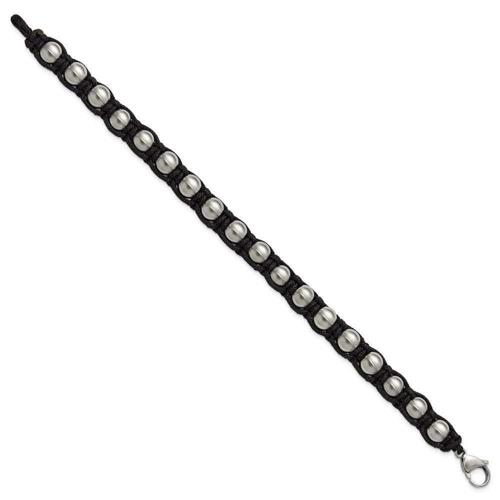 Chisel Stainless Steel Brushed Beaded Black Nylon 8.25 inch Bracelet