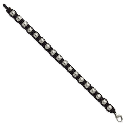 Chisel Stainless Steel Brushed Beaded Black Nylon 8.25 inch Bracelet