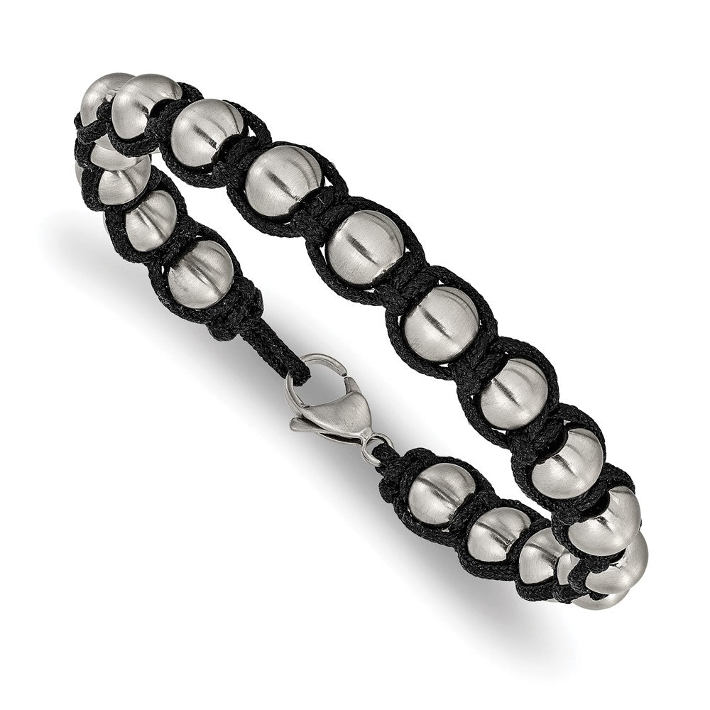 Chisel Stainless Steel Brushed Beaded Black Nylon 8.25 inch Bracelet