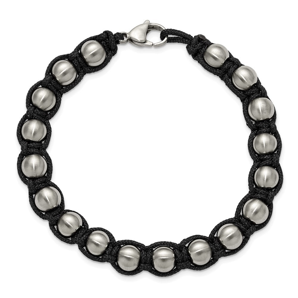 Chisel Stainless Steel Brushed Beaded Black Nylon 8.25 inch Bracelet