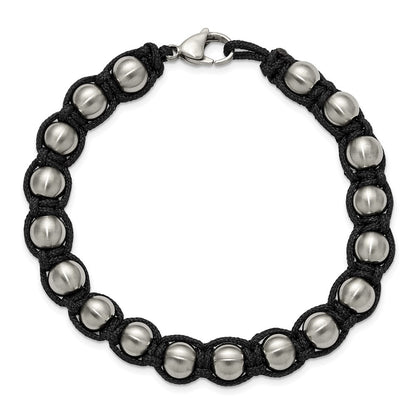 Chisel Stainless Steel Brushed Beaded Black Nylon 8.25 inch Bracelet