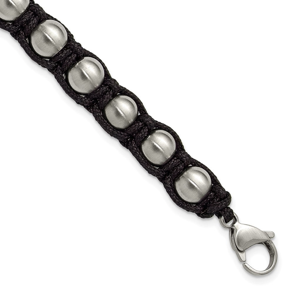 Chisel Stainless Steel Brushed Beaded Black Nylon 8.25 inch Bracelet