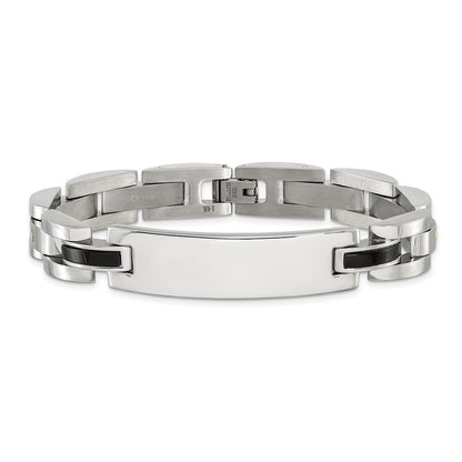 Chisel Stainless Steel Polished with 14K Gold Accent and 1/15ct. Diamond and Onyx 8.75 inch ID Bracelet