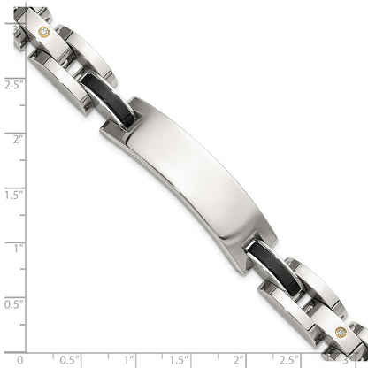 Chisel Stainless Steel Polished with 14K Gold Accent and 1/15ct. Diamond and Onyx 8.75 inch ID Bracelet