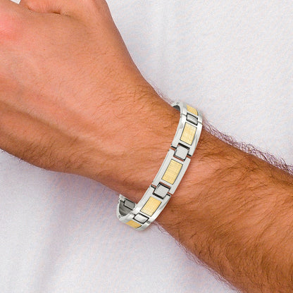 Chisel Stainless Steel Polished with 18k Gold Foil Inlay 8.25 inch Link Bracelet
