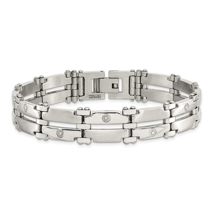 Chisel Stainless Steel Brushed and Polished with Rhodium-plated 14k White Gold and 1/20 carat Diamond 8.5 inch Bracelet