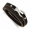 Chisel Stainless Steel Polished Black and Brown Leather 24 inch Wrap Bracelet