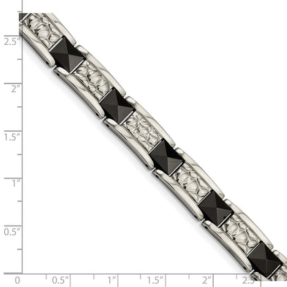 Chisel Stainless Steel Polished and Textured Black IP-plated 8.5 inch Link Bracelet