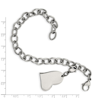 Chisel Stainless Steel Polished Link with Heart Lobster Clasp Charm 8 inch Bracelet