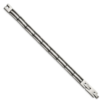 Chisel Stainless Steel Polished and Textured Black IP-plated 8.25 inch Link Bracelet