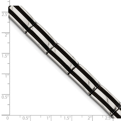 Chisel Stainless Steel Polished and Textured Black IP-plated 8.25 inch Link Bracelet