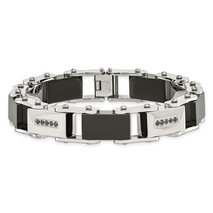 Chisel Stainless Steel Polished Black IP-plated with 1/4 carat Black Diamond 8.5 inch Bracelet