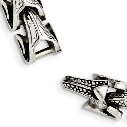 Chisel Stainless Steel Antiqued and Polished 8.5 inch Dragon Scale Link Bracelet