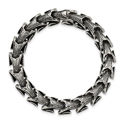 Chisel Stainless Steel Antiqued and Polished 8.5 inch Dragon Scale Link Bracelet