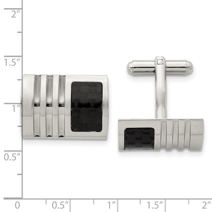 Chisel Stainless Steel Brushed Black Carbon Fiber Inlay Cufflinks