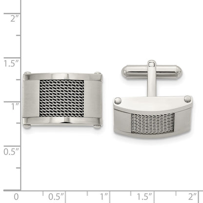 Chisel Stainless Steel Brushed and Polished with Wire Inlay Cufflinks