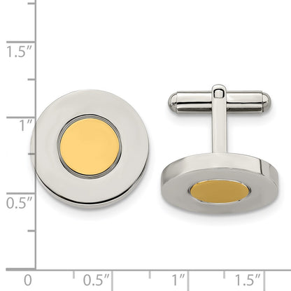 Chisel Stainless Steel Polished Yellow IP-plated Circle Cufflinks