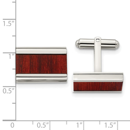 Chisel Stainless Steel Polished Red/Orange Koa Wood Inlay Rectangle Cufflinks