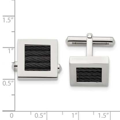 Chisel Stainless Steel Polished Black IP-plated Wire Square Cufflinks