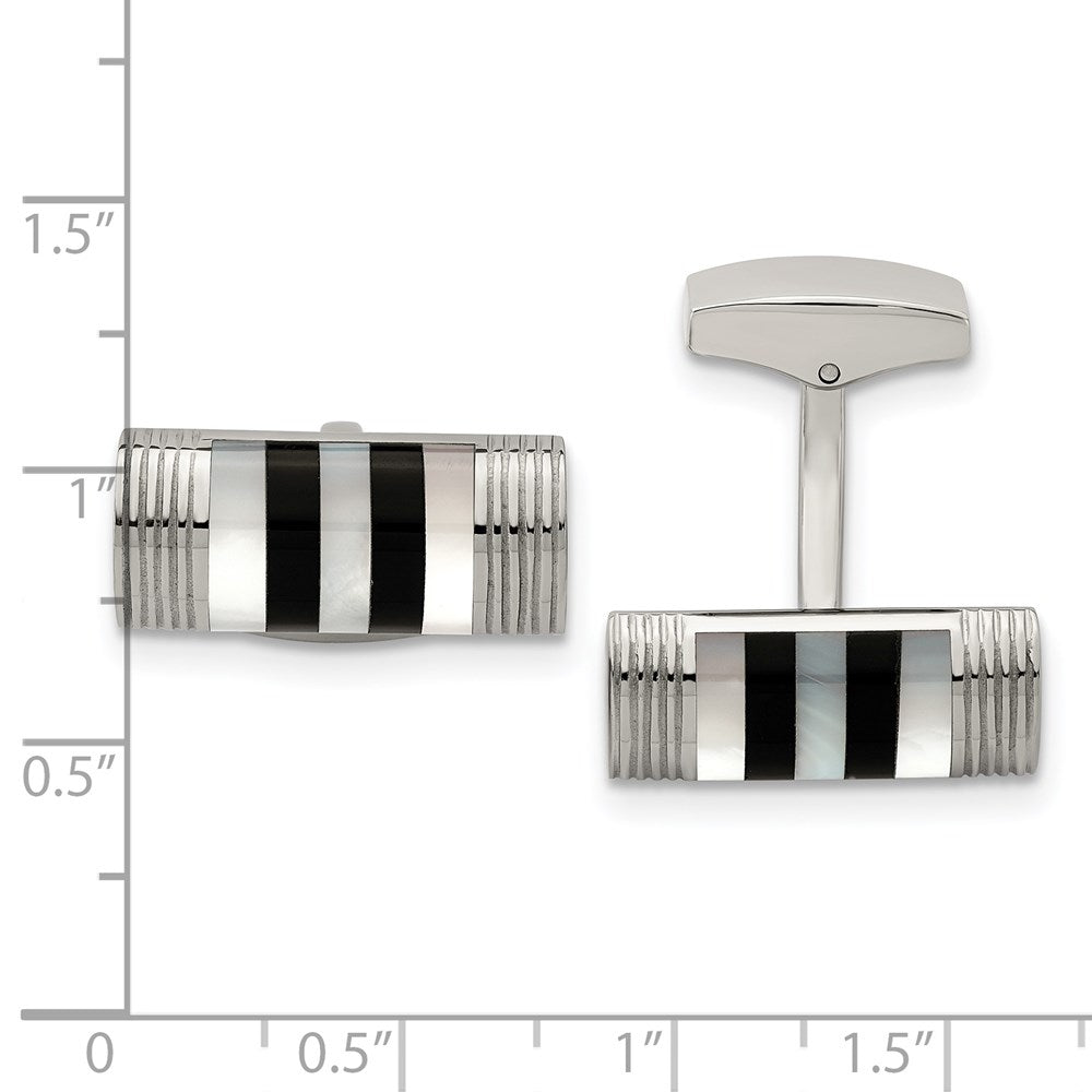 Chisel Stainless Steel Polished Mother of Pearl and Onyx Cufflinks
