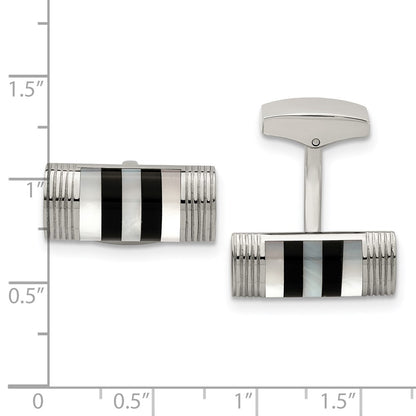 Chisel Stainless Steel Polished Mother of Pearl and Onyx Cufflinks