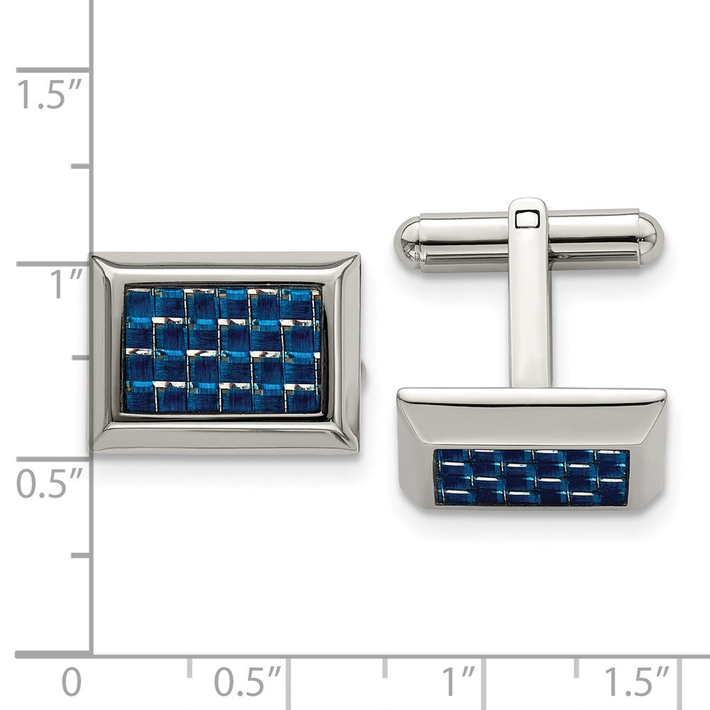Chisel Stainless Steel Polished with Blue Carbon Fiber Inlay Cufflinks