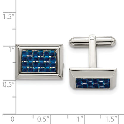 Chisel Stainless Steel Polished with Blue Carbon Fiber Inlay Cufflinks