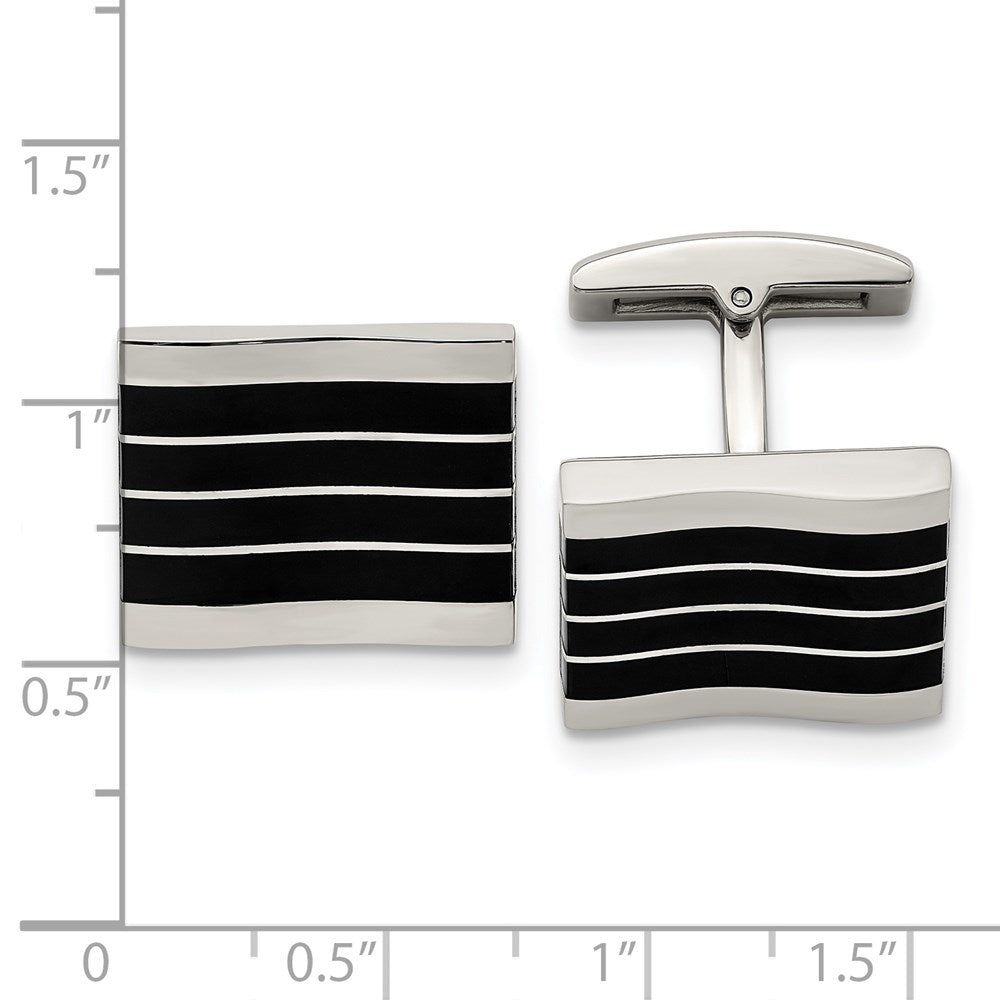 Chisel Stainless Steel Polished Black Cat's Eye Rectangle Cufflinks