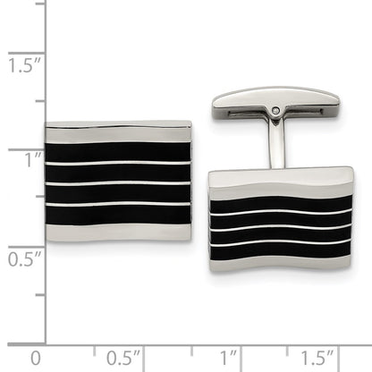 Chisel Stainless Steel Polished Black Cat's Eye Rectangle Cufflinks
