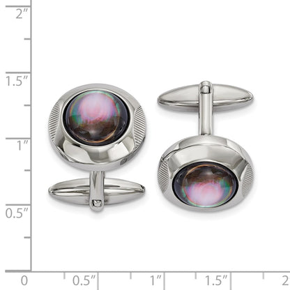 Chisel Stainless Steel Polished Black Mother of Pearl Circle Cufflinks