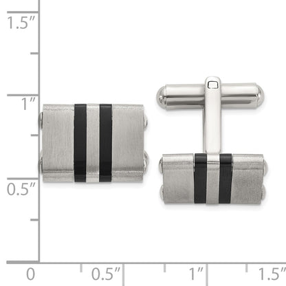 Chisel Stainless Steel Brushed and Polished Black IP-plated Striped Cuff Links
