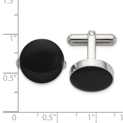 Chisel Stainless Steel Polished with Black Enameled Center Cuff Links