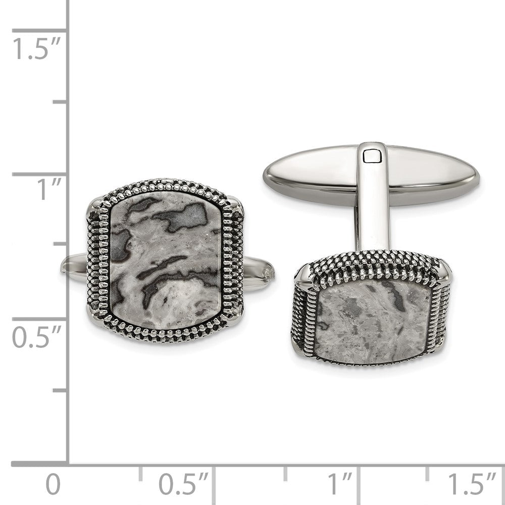 Stainless Steel Antiqued and Polished Jasper Cuff Links