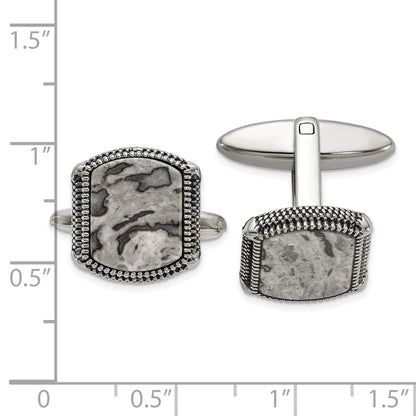 Stainless Steel Antiqued and Polished Jasper Cuff Links
