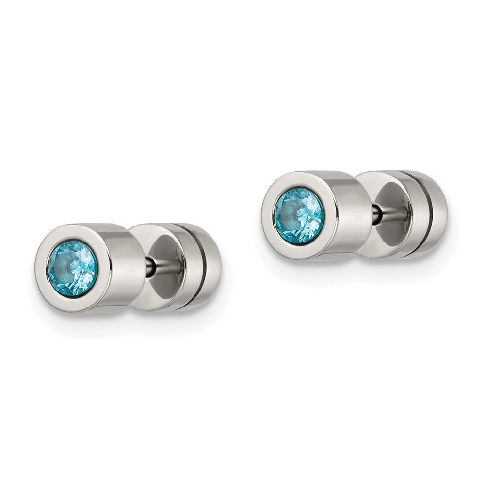 Chisel Stainless Steel Polished Blue CZ March Birthstone Post Stud Earrings