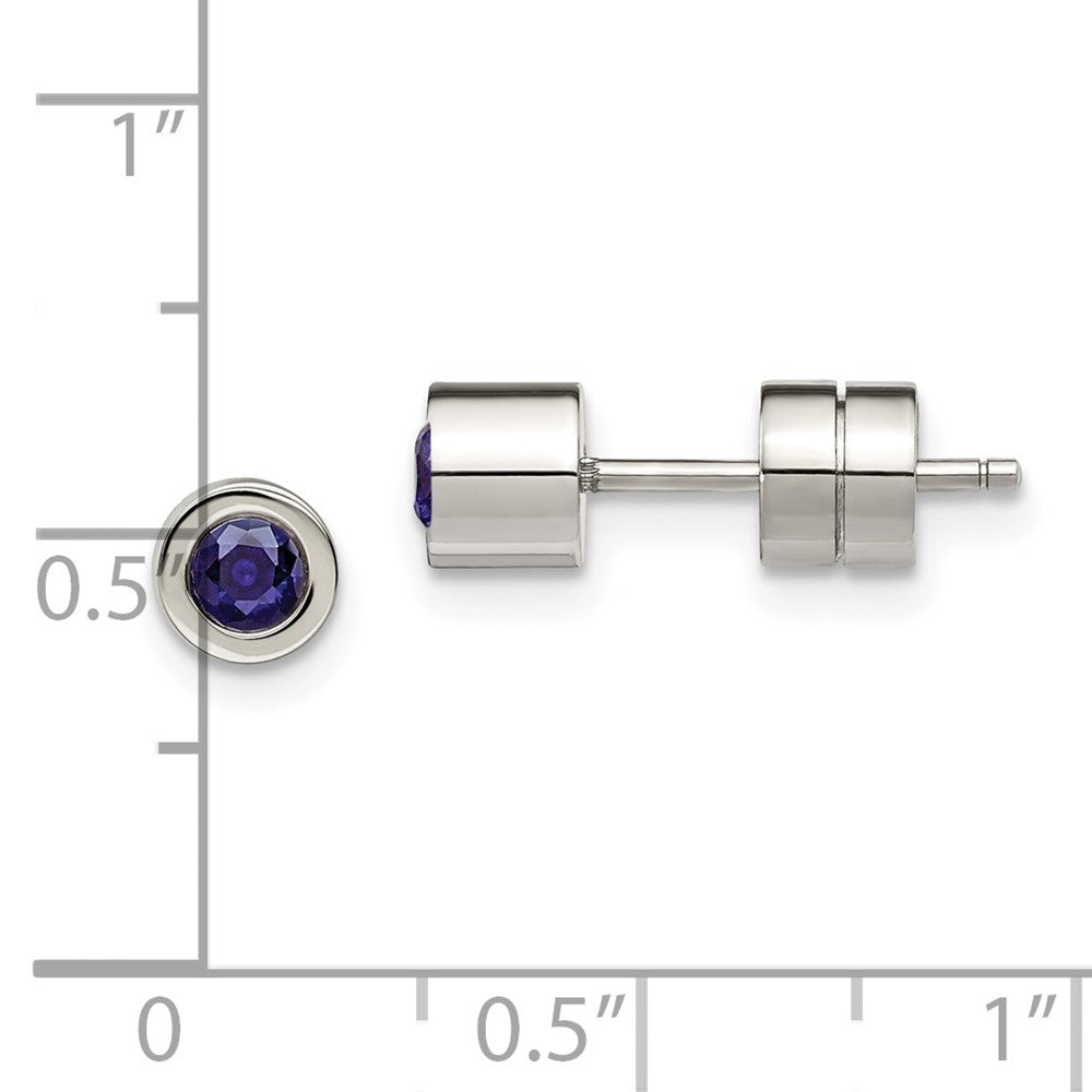 Chisel Stainless Steel Polished Blue CZ September Birthstone Post Stud Earrings